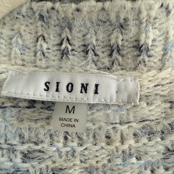 Sioni Button Up Cardigan Sweater Women's Size M Ivory Blue Knit Wool Blend Fall - Picture 3 of 6